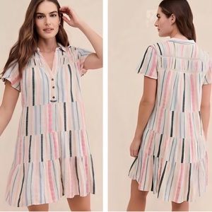 Anthropologie Georgina Tiered Dress Summer Striped Shirtdress Multicolor sz S